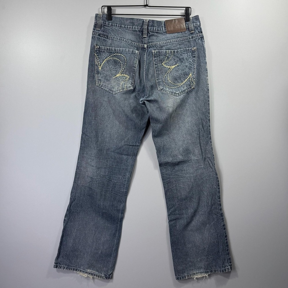 Marc Ecko Jeans Mens 34x32 Blue Medium Wash Denim Bootcut Embroidered Pockets